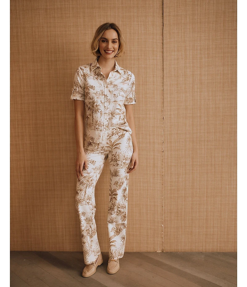 J.McLaughlin Coordinating Carmel Print Catalina Cloth Elastic Waist Straight Leg Pull On Pants