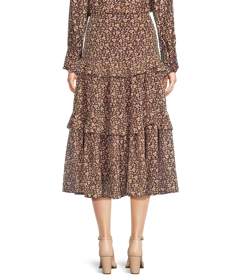 J.McLaughlin Coordinating Guilia Floral Print Tiered Flounce Midi Skirt