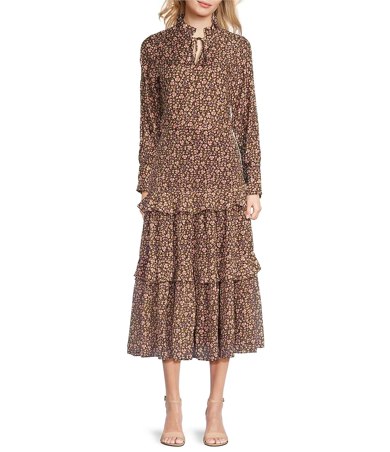 J.McLaughlin Coordinating Guilia Floral Print Tiered Flounce Midi Skirt