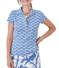 J.McLaughlin Court Printed Catalina Cloth Knit Point Collar Short Sleeve Polo Top