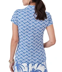 J.McLaughlin Court Printed Catalina Cloth Knit Point Collar Short Sleeve Polo Top