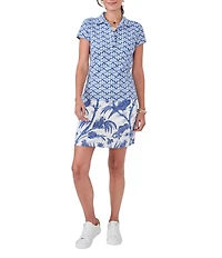 J.McLaughlin Court Printed Catalina Cloth Knit Point Collar Short Sleeve Polo Top