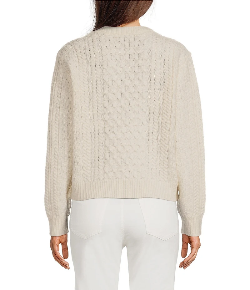J.McLaughlin Crew Neck Long Sleeve Cotton Aran Cable Knit Sweater