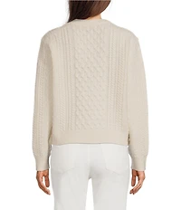 J.McLaughlin Crew Neck Long Sleeve Cotton Aran Cable Knit Sweater