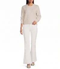 J.McLaughlin Crew Neck Long Sleeve Cotton Aran Cable Knit Sweater