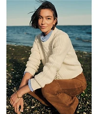 J.McLaughlin Crew Neck Long Sleeve Cotton Aran Cable Knit Sweater