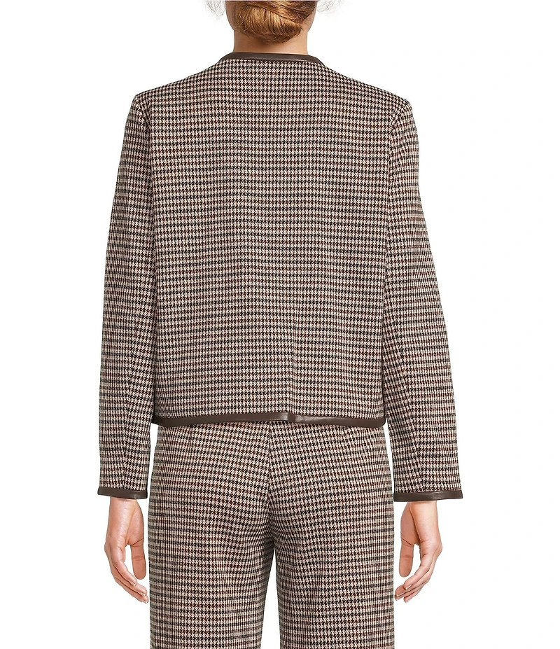 J.McLaughlin Cyna Plaid Print Round Neck Long Sleeve Buckle Trim Jacket