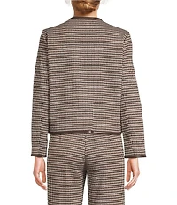 J.McLaughlin Cyna Plaid Print Round Neck Long Sleeve Buckle Trim Jacket