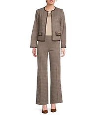 J.McLaughlin Cyna Plaid Print Round Neck Long Sleeve Buckle Trim Jacket