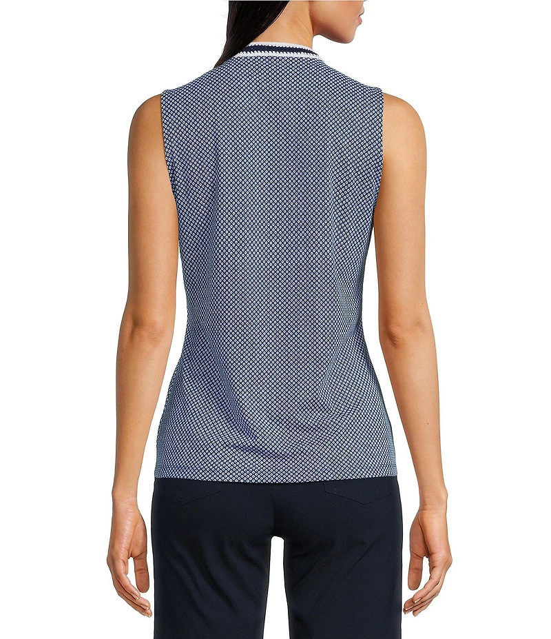 J.McLaughlin Darya Printed Knit Crochet Split V-Neck Sleeveless Top
