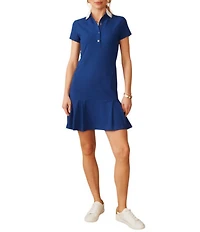 J.McLaughlin Dorte Knit Catalina Cloth Point Collar Short Sleeve Ruffle Hem Dress