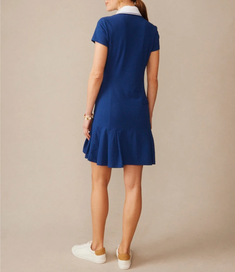 J.McLaughlin Dorte Knit Catalina Cloth Point Collar Short Sleeve Ruffle Hem Dress