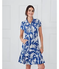 J.McLaughlin Dorte Printed Catalina Cloth Point Collar Cap Sleeve Dress