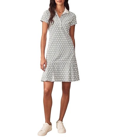 J.McLaughlin Dorte Printed Catalina Cloth Point Collar Short Sleeve Ruffle Hem Dress