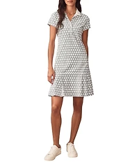 J.McLaughlin Dorte Printed Catalina Cloth Point Collar Short Sleeve Ruffle Hem Dress