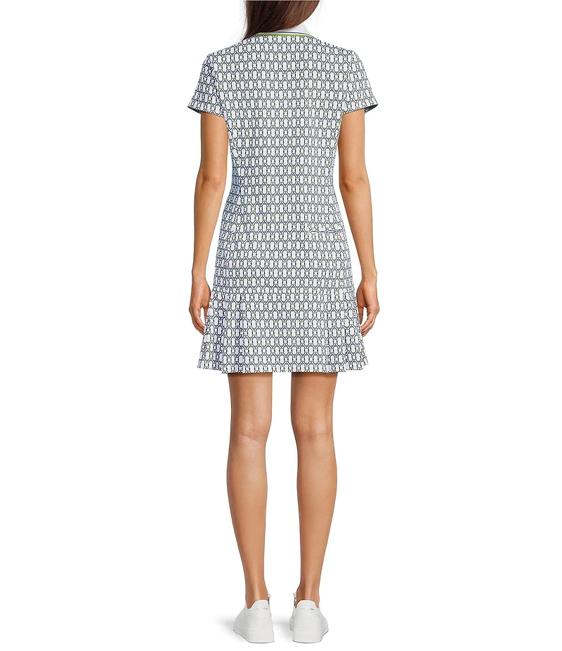 J.McLaughlin Dorte Printed Catalina Cloth Point Collar Short Sleeve Ruffle Hem Dress