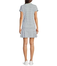 J.McLaughlin Dorte Printed Catalina Cloth Point Collar Short Sleeve Ruffle Hem Dress