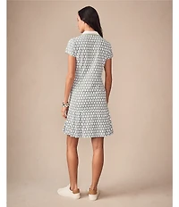 J.McLaughlin Dorte Printed Catalina Cloth Point Collar Short Sleeve Ruffle Hem Dress