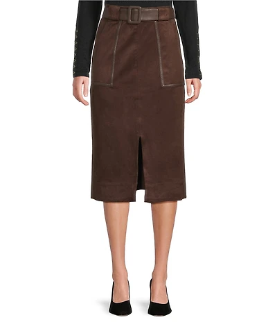 J.McLaughlin Finnian Faux Suede Self Belt Midi Skirt