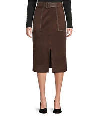 J.McLaughlin Finnian Faux Suede Self Belt Midi Skirt