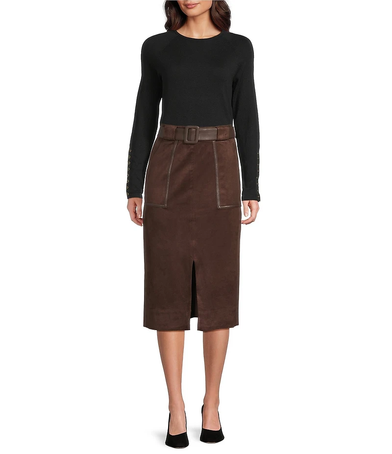 J.McLaughlin Finnian Faux Suede Self Belt Midi Skirt