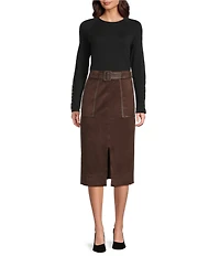 J.McLaughlin Finnian Faux Suede Self Belt Midi Skirt
