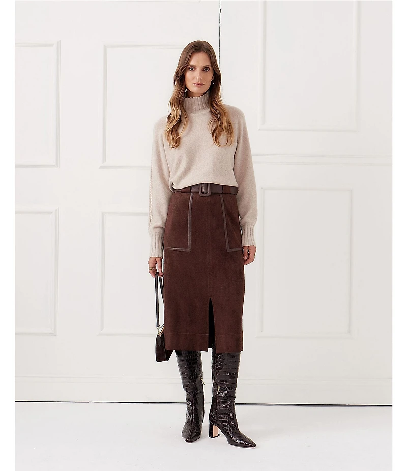 J.McLaughlin Finnian Faux Suede Self Belt Midi Skirt