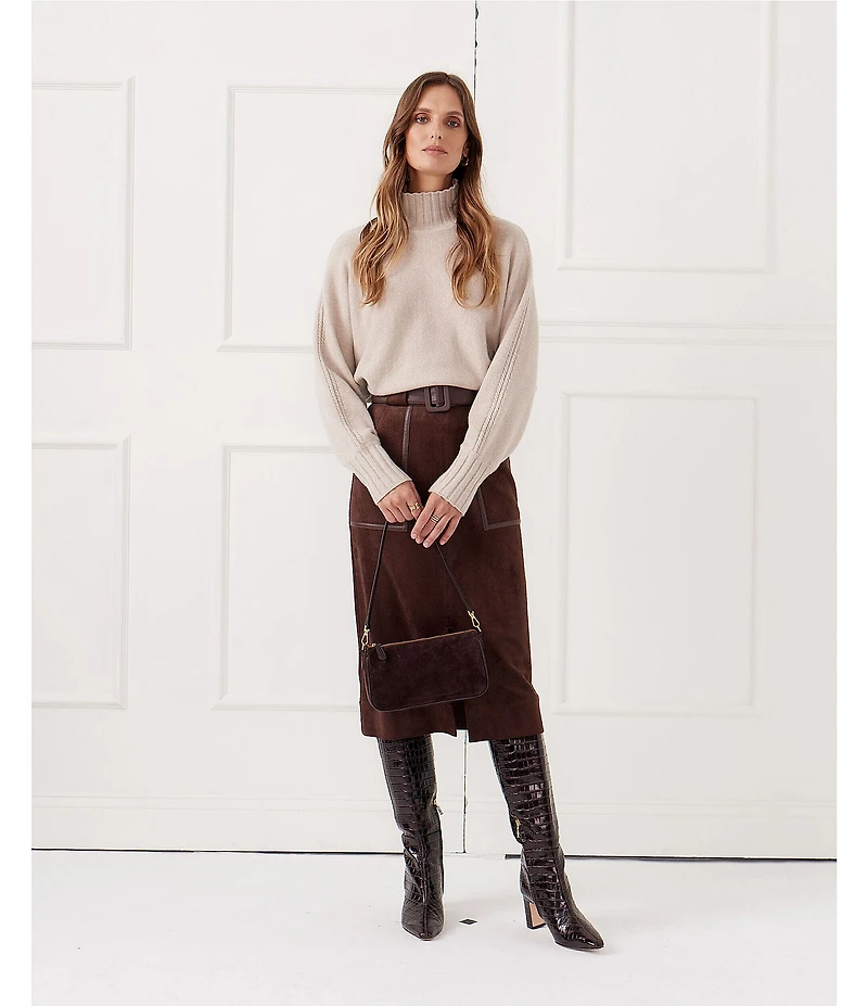 J.McLaughlin Finnian Faux Suede Self Belt Midi Skirt