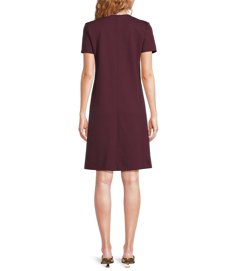 J.McLaughlin Florence Knit Round Neck Short Sleeve Button Front Scallop A-Line Dress