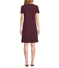 J.McLaughlin Florence Knit Round Neck Short Sleeve Button Front Scallop A-Line Dress