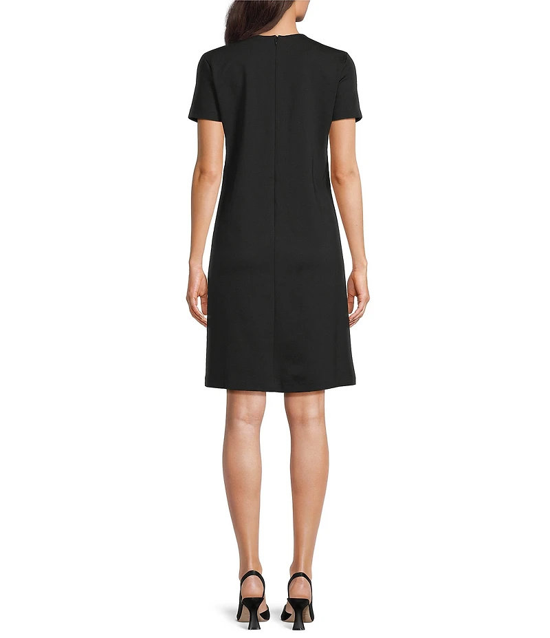J.McLaughlin Florence Knit Round Neck Short Sleeve Button Front Scallop A-Line Dress