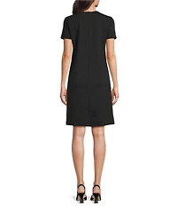 J.McLaughlin Florence Knit Round Neck Short Sleeve Button Front Scallop A-Line Dress