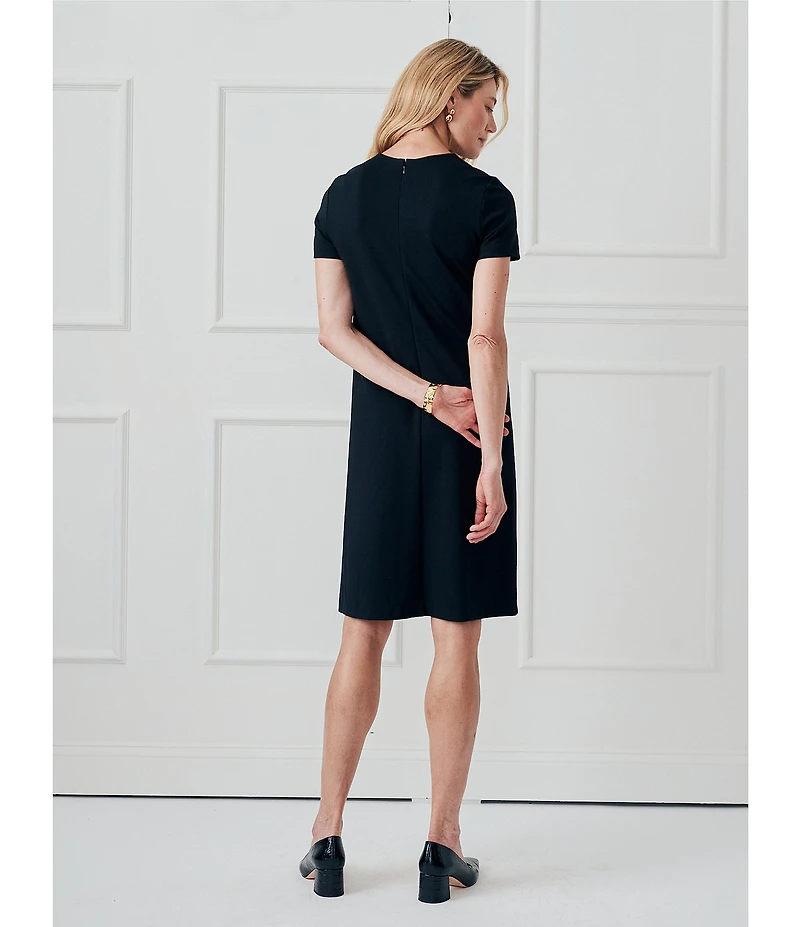 J.McLaughlin Florence Knit Round Neck Short Sleeve Button Front Scallop A-Line Dress