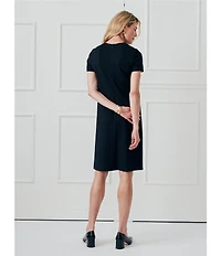 J.McLaughlin Florence Knit Round Neck Short Sleeve Button Front Scallop A-Line Dress