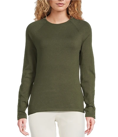 J.McLaughlin Jamey Crew Neck Button Trim Raglan Long Sleeve Sweater