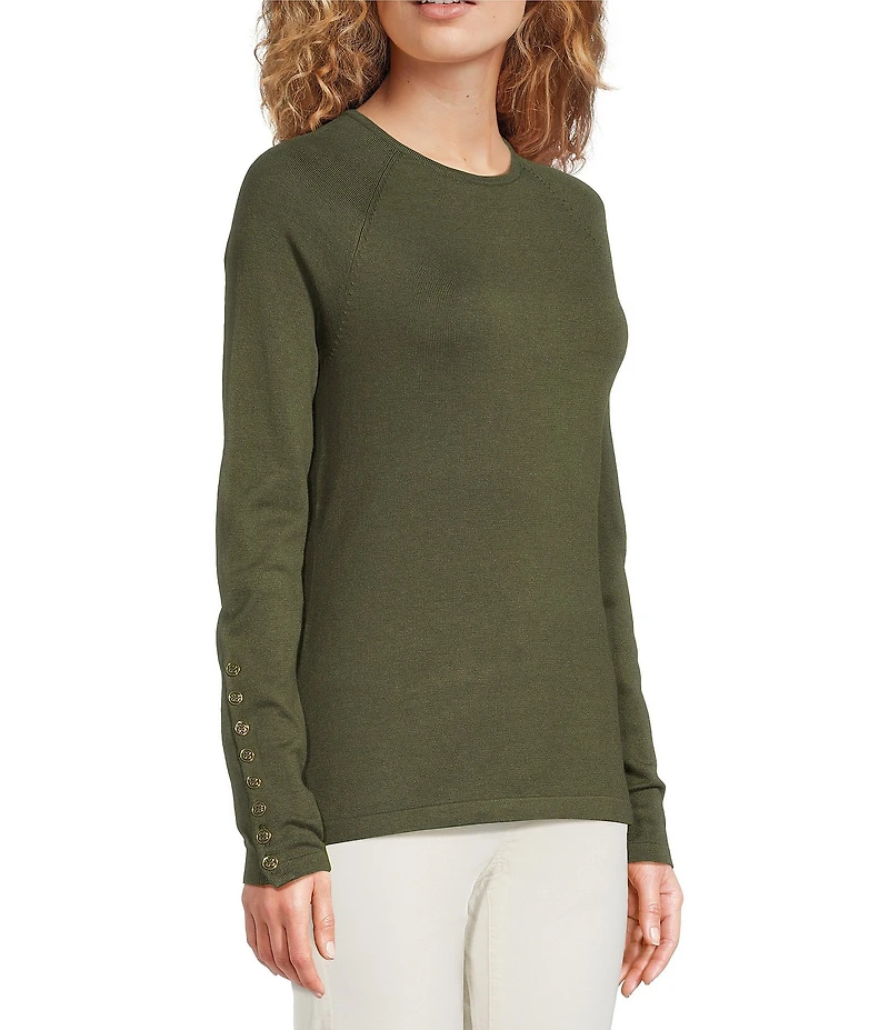 J.McLaughlin Jamey Crew Neck Button Trim Raglan Long Sleeve Sweater