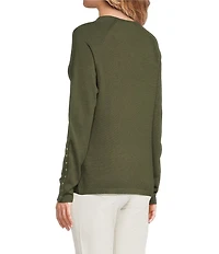 J.McLaughlin Jamey Crew Neck Button Trim Raglan Long Sleeve Sweater
