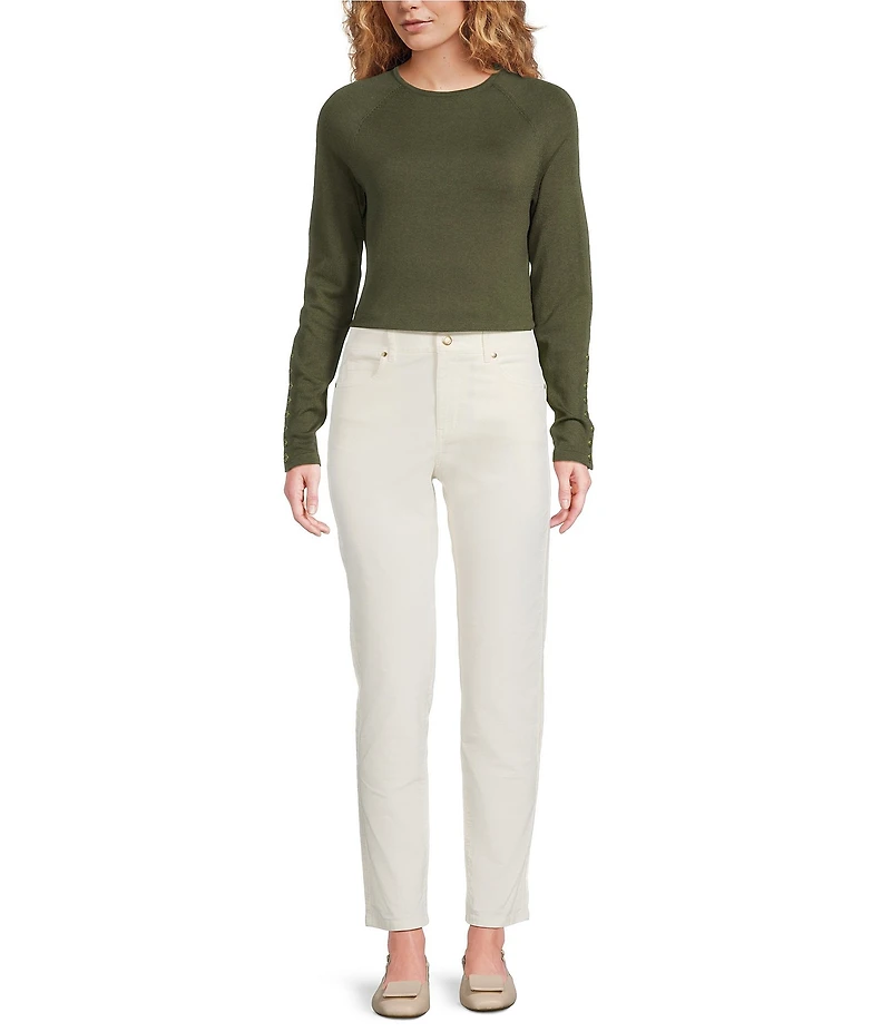 J.McLaughlin Jamey Crew Neck Button Trim Raglan Long Sleeve Sweater