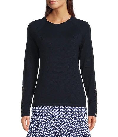 J.McLaughlin Jamey Crew Neck Button Trim Raglan Long Sleeve Sweater