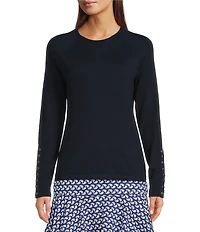J.McLaughlin Jamey Crew Neck Button Trim Raglan Long Sleeve Sweater