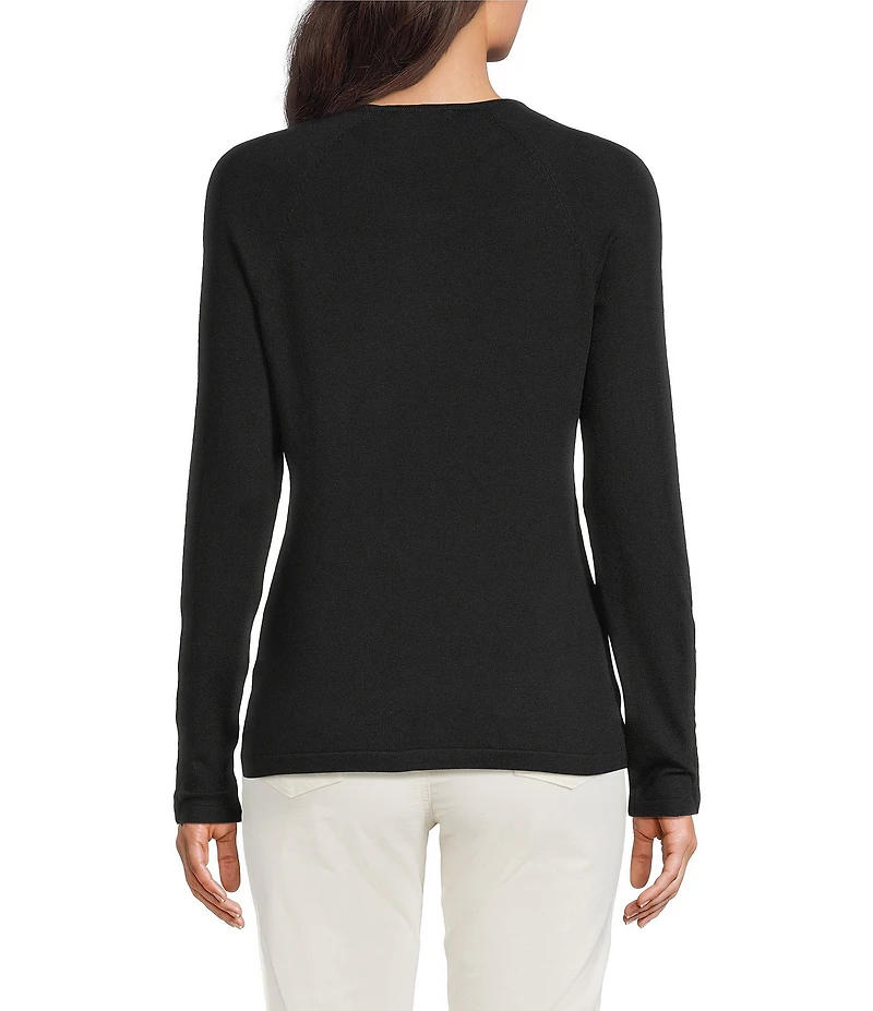 J.McLaughlin Jamey Crew Neck Button Trim Raglan Long Sleeve Sweater