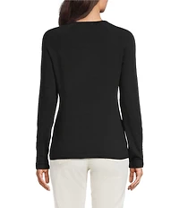 J.McLaughlin Jamey Crew Neck Button Trim Raglan Long Sleeve Sweater