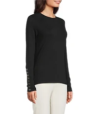 J.McLaughlin Jamey Crew Neck Button Trim Raglan Long Sleeve Sweater