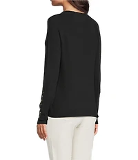 J.McLaughlin Jamey Crew Neck Button Trim Raglan Long Sleeve Sweater
