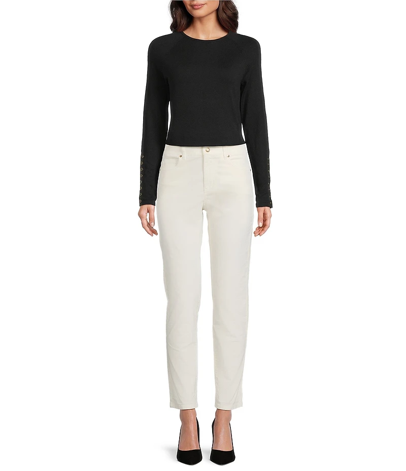 J.McLaughlin Jamey Crew Neck Button Trim Raglan Long Sleeve Sweater