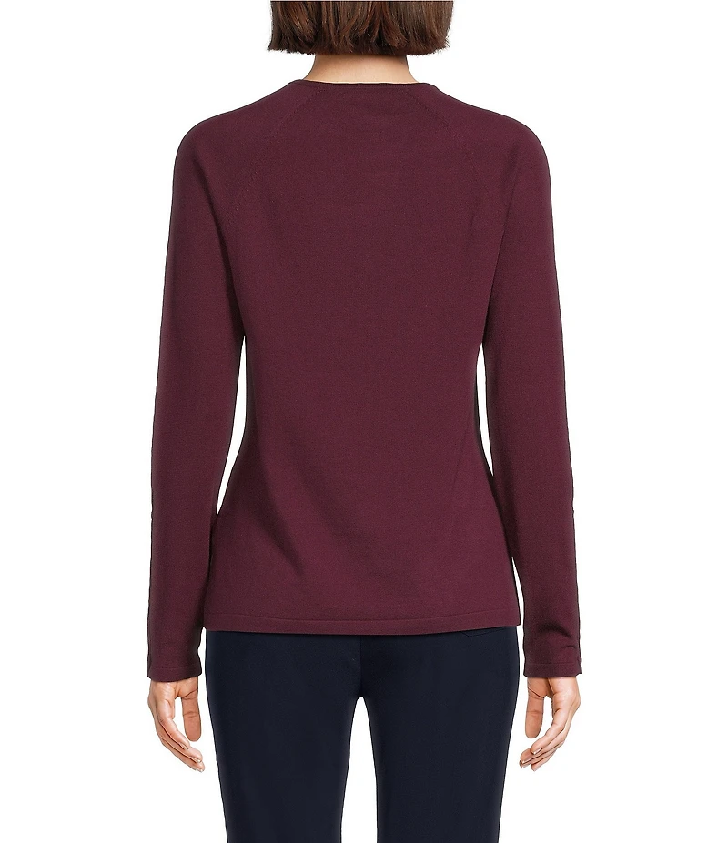 J.McLaughlin Jamey Crew Neck Button Trim Raglan Sleeve Sweater