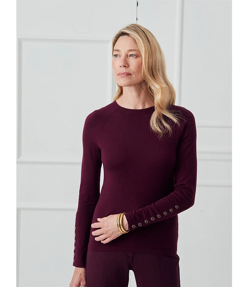 J.McLaughlin Jamey Crew Neck Button Trim Raglan Sleeve Sweater