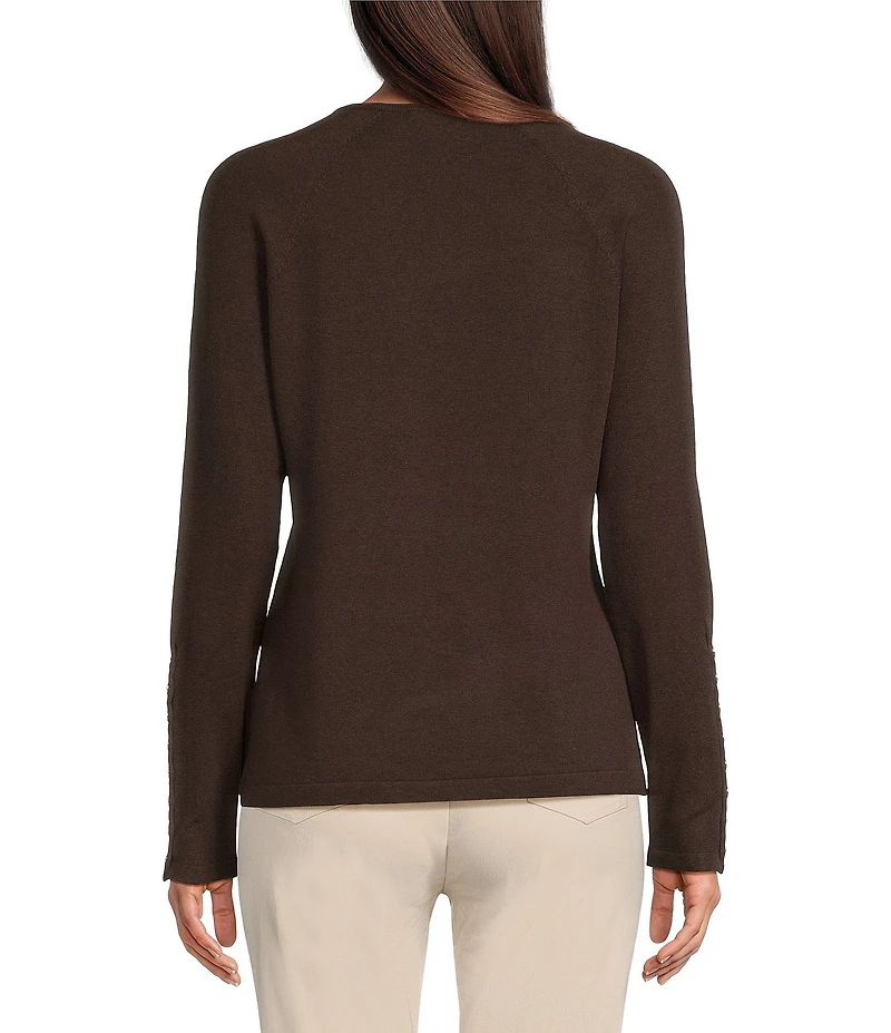 J.McLaughlin Jamey Crew Neck Button Trim Raglan Sleeve Sweater