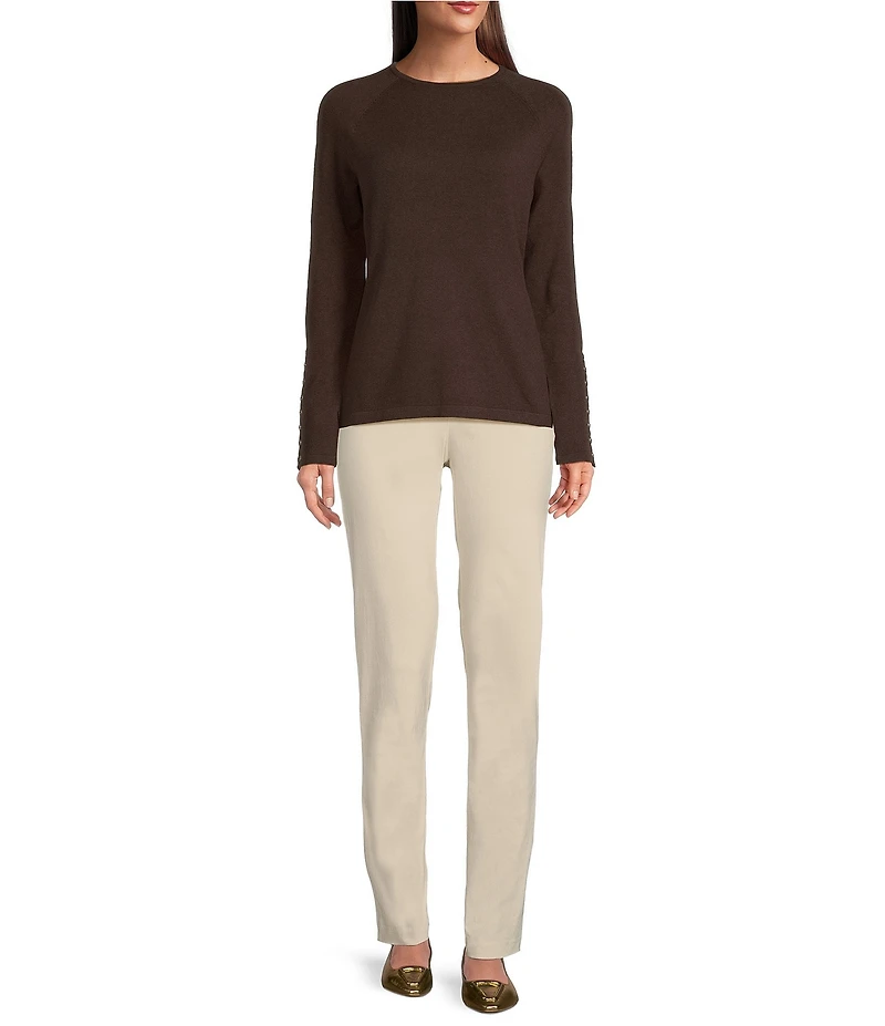 J.McLaughlin Jamey Crew Neck Button Trim Raglan Sleeve Sweater