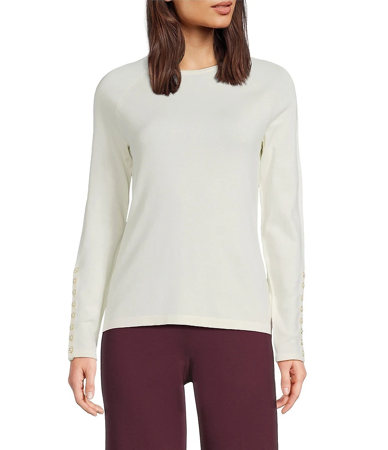 J.McLaughlin Jamey Crew Neck Button Trim Raglan Sleeve Sweater